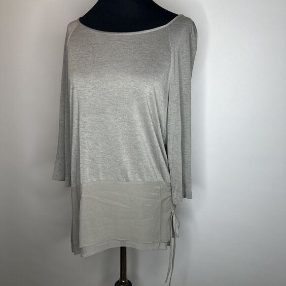 St. John Gray Viscose Silk Tunic Panel Blouse Shirt Top Size Small 100% Silk - Picture 2 of 11